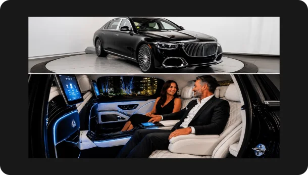 The Pendragon — two-tone Mercedes-Maybach S580 saloon, front three-quarter view, Excalibur Executive Black Car Service, Oklahoma City