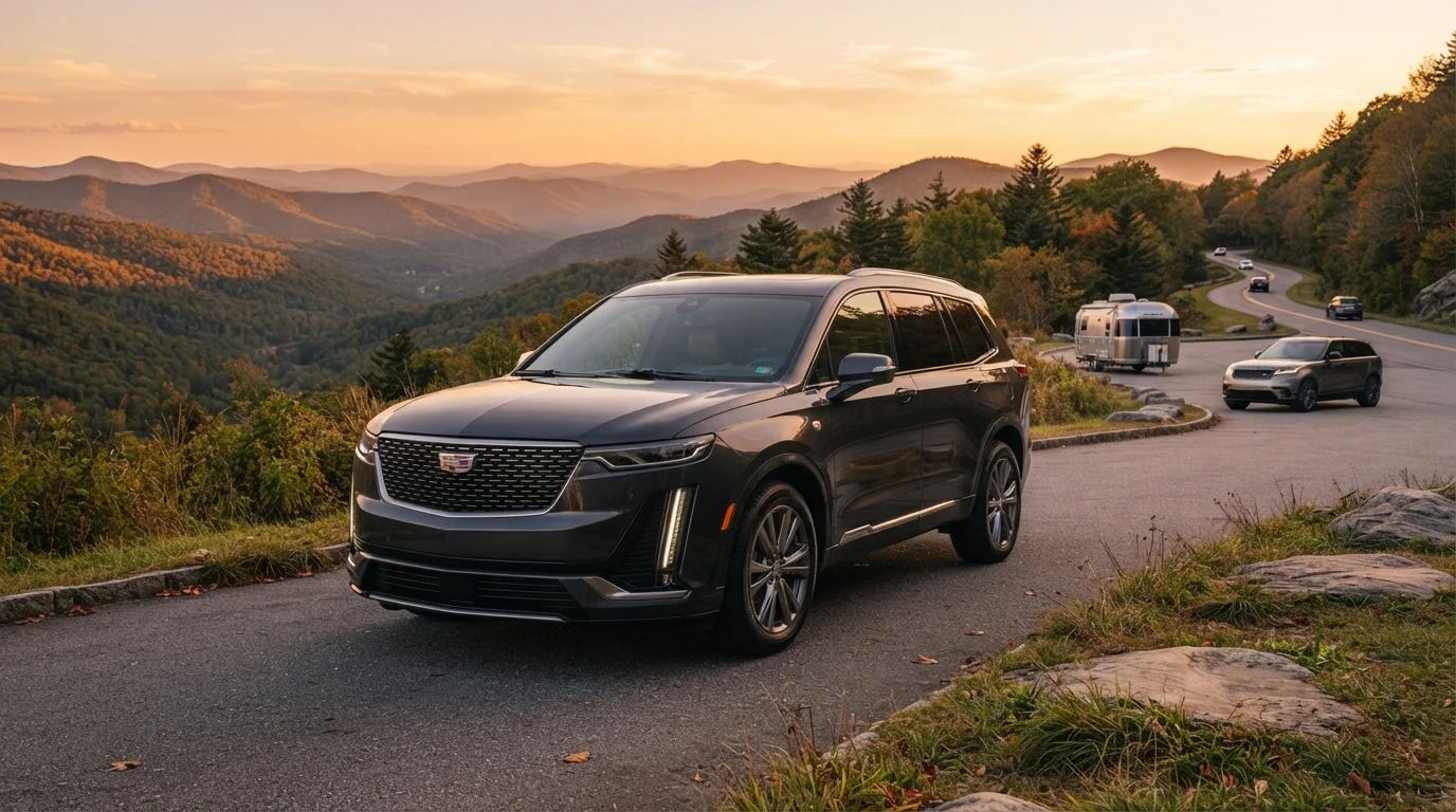 Black Cadillac Escalade ESV, front three-quarter view, Excalibur Executive